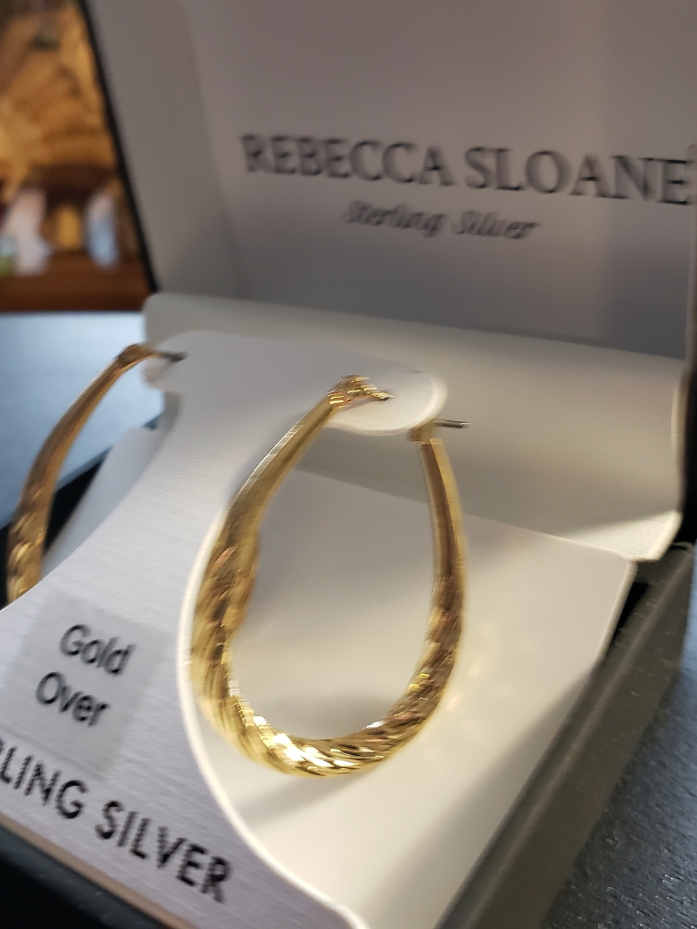 Gold Over Sterling Silver Twisted Basket Weave Oval Hoop Earrings - Gold 1.25 In